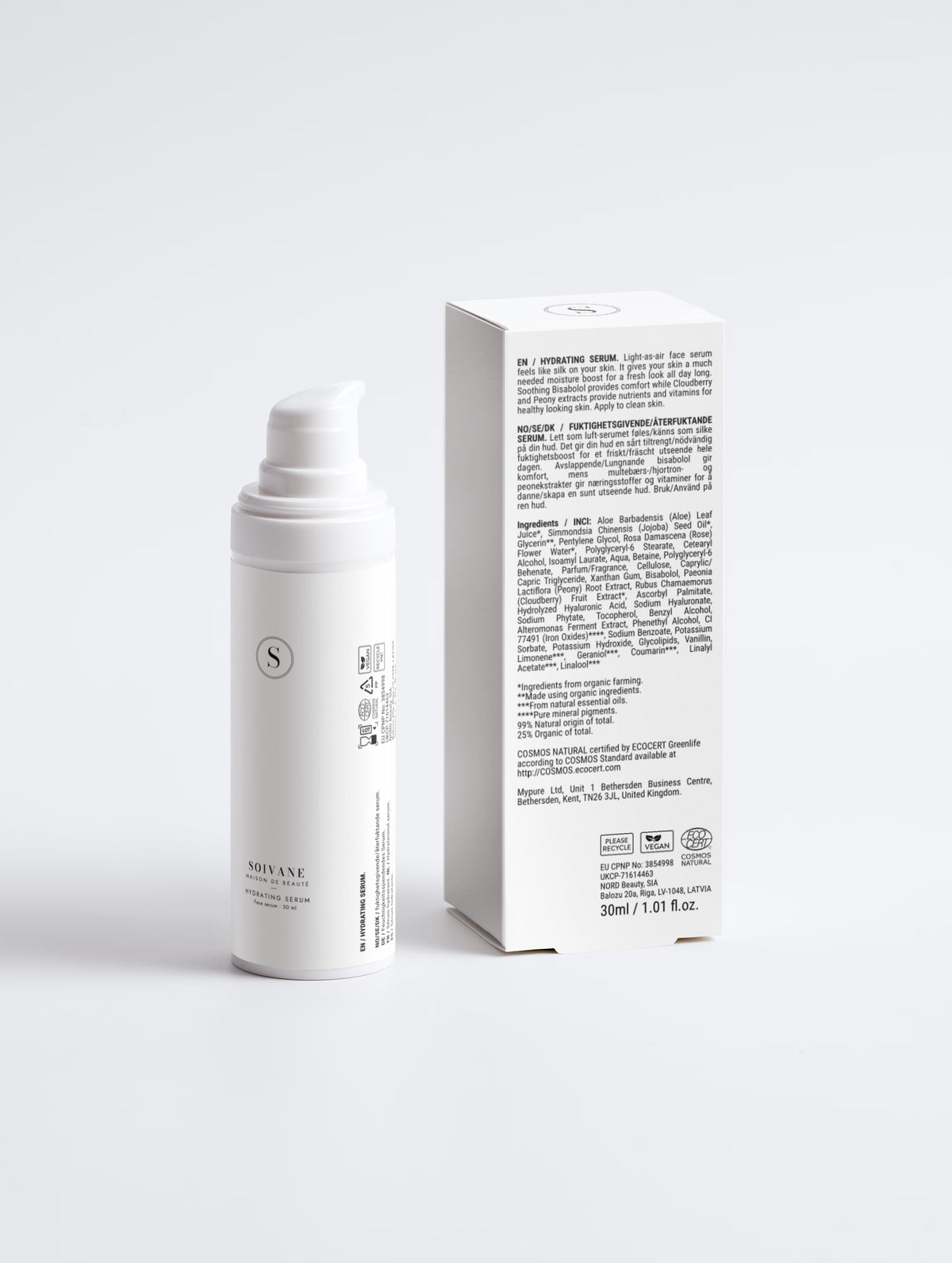 Soivane Hydrating Serum with carton, back view
